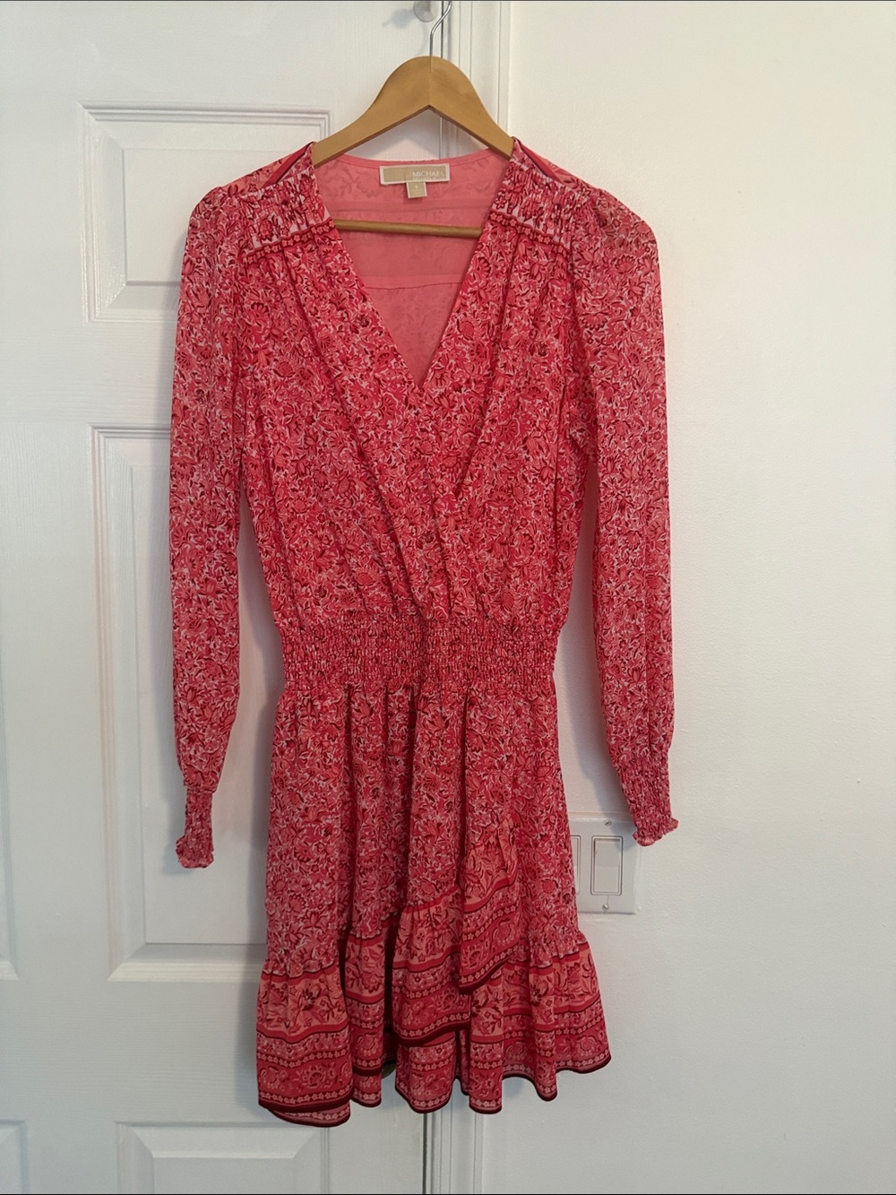 MICHAEL Michael Kors Pink Floral Long-Sleeve Wrap Dress